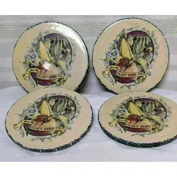 RARE!! Casey Pottery Coaster Set (4) Vintage 'Casey Seed Co.' Marshall Texas - Picture 1 of 5